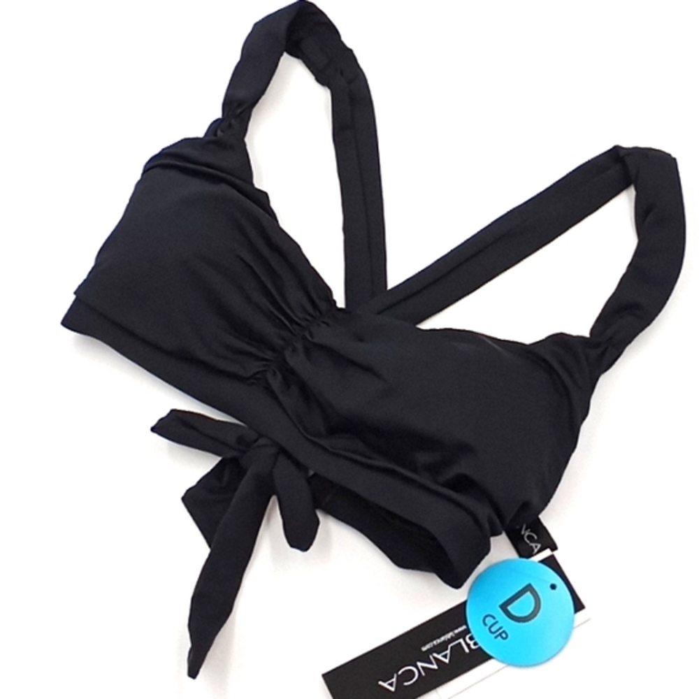 La Blanca‎ Island Goddess D-Cup Shirred Bralette Bikini Swim Top Black XS